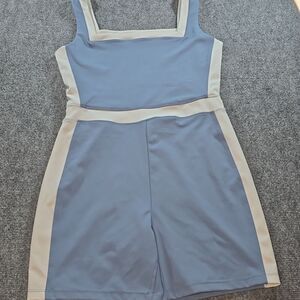 Athleisure Romper Womens M Blue White Colorblock Active One Piece Workout